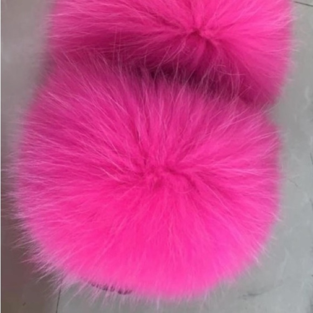 Pink Genuine Fur Slides.